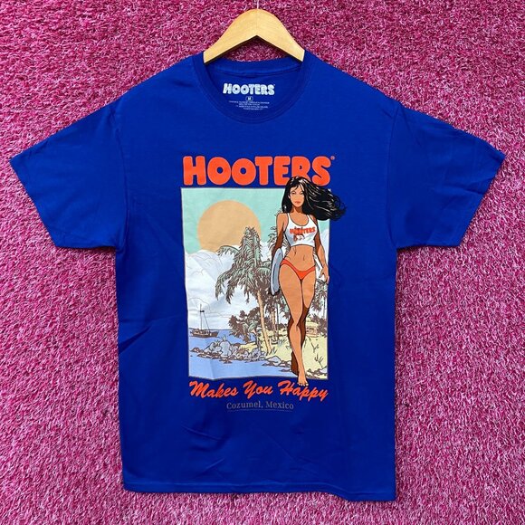 Hooters Makes You Happy Cozumel Mexico Beach Babe Sports Bar Promo T-Shirt Mediu - Picture 1 of 4
